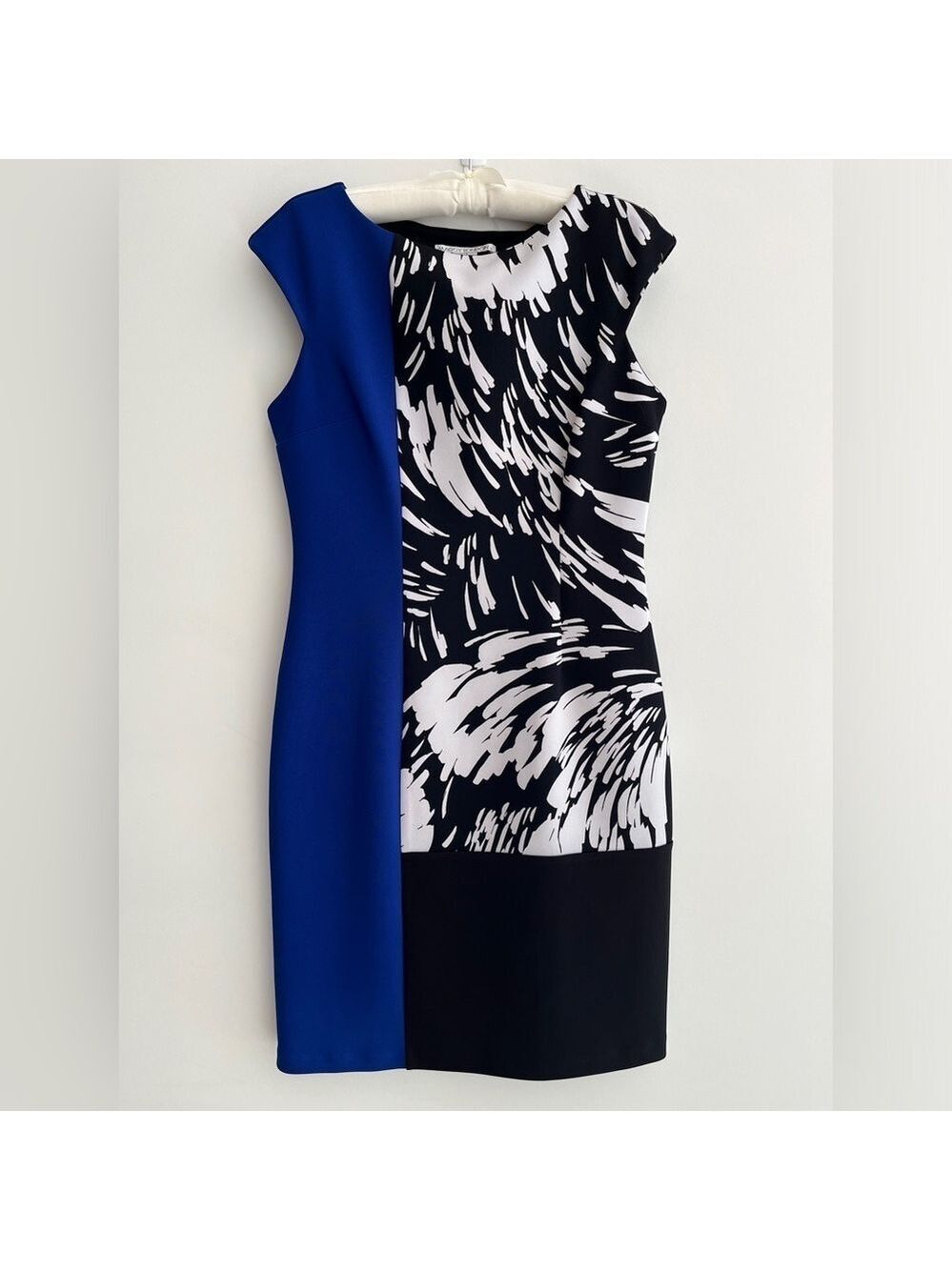 MAGGY LONDON Dress Colour Block Cap Sleeve Sheath Knee Length Party Event Chic - Picture 1 of 13
